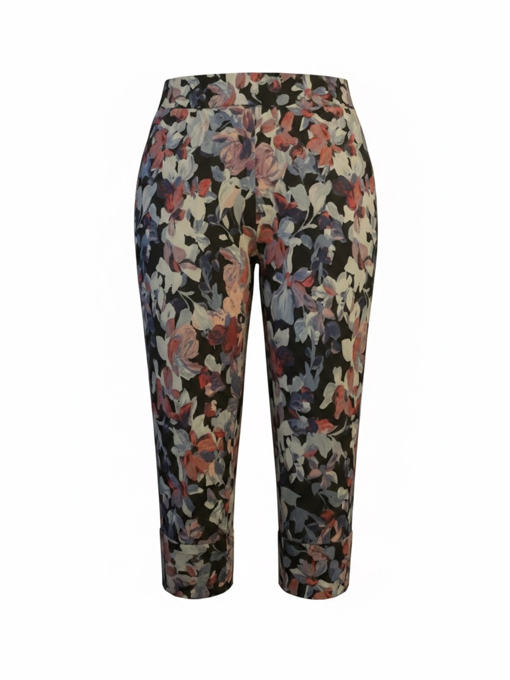 Zac & Rachel Black Floral Capris with Pink and Lavender Blooms